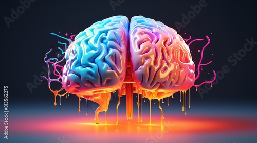 3D rendering of a brain with colorful gradient.