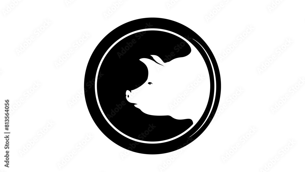Pig head emblem, black isolated silhouette Pig head emblem, black isolated silhouette