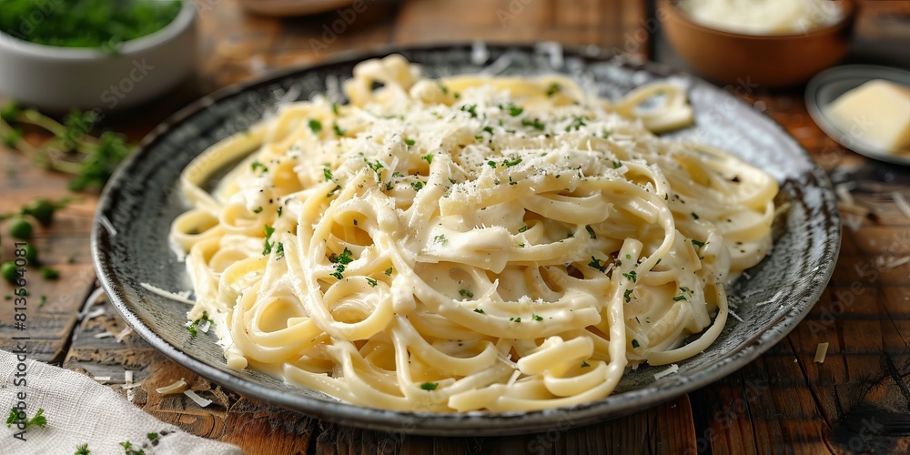 Creamy Italian pasta with fresh herbs and cheese. Creamy Italian pasta with fresh herbs and cheese.