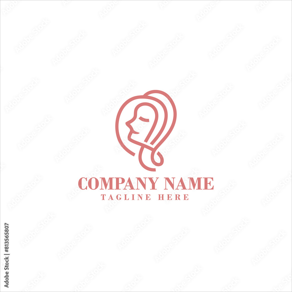 woman face beauty line logo design template flat vector woman face beauty line logo design template flat vector