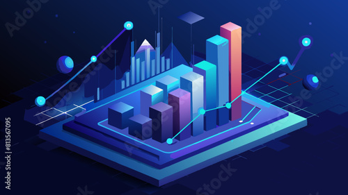 Blue gradient slim chart bars template, Flat design interface illustration inforchart infographic elements for app ui ux web banner button