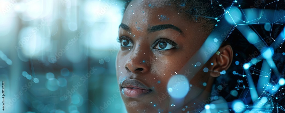 Young african female scientific in working in lab. Generative AI Young african female scientific in working in lab. Generative AI