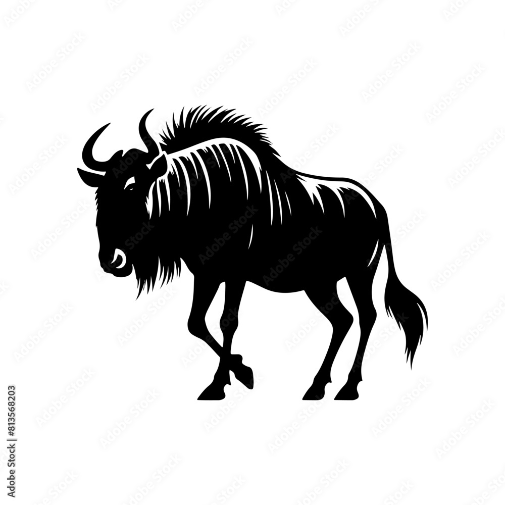 Fototapeta premium Minimalist Vector Wildebeest Silhouette Evoking Serene Savannah Scenes- Wildebeest Illustration.