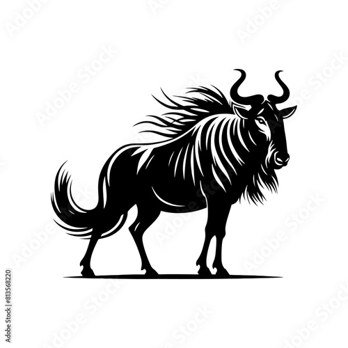 Minimalist Vector Wildebeest Silhouette Evoking Serene Savannah Scenes- Wildebeest Illustration.