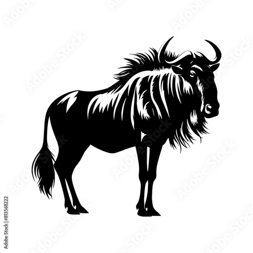 Minimalist Vector Wildebeest Silhouette Evoking Serene Savannah Scenes- Wildebeest Illustration.