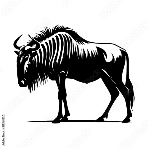 Minimalist Vector Wildebeest Silhouette Evoking Serene Savannah Scenes- Wildebeest Illustration.