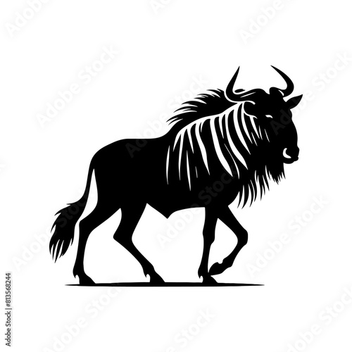 Minimalist Vector Wildebeest Silhouette Evoking Serene Savannah Scenes- Wildebeest Illustration.