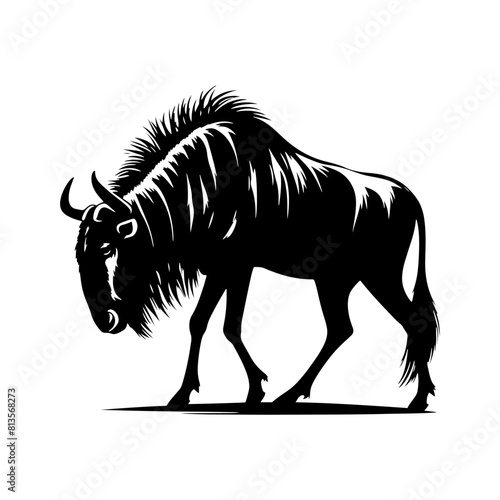 Minimalist Vector Wildebeest Silhouette Evoking Serene Savannah Scenes- Wildebeest Illustration.