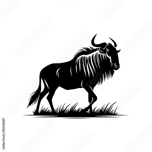 Minimalist Vector Wildebeest Silhouette Evoking Serene Savannah Scenes- Wildebeest Illustration.