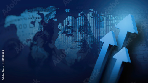 Global Financial Growth Indicated by 3D Arrows on World Map Background
