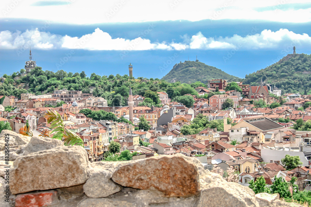 Aerial shot of an old town Plovdiv in Bulgaria Aerial shot of an old town Plovdiv in Bulgaria