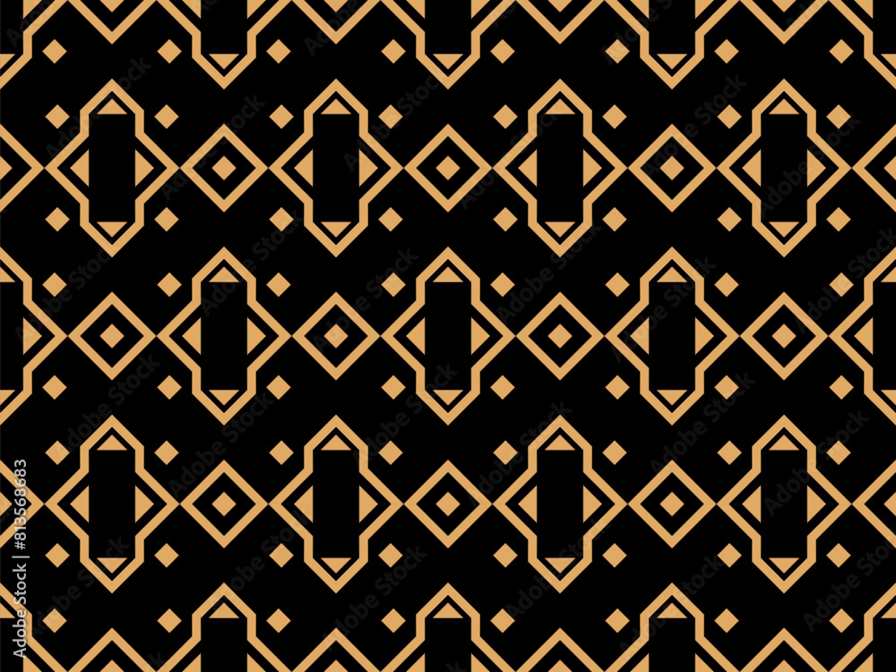 Geometric seamless pattern in line art style. Art deco geometric pattern of golden lines on a black background. Vintage linear style. Design for wallpapers, wrappers and banners. Vector illustration Geometric seamless pattern in line art style. Art deco geometric pattern of golden lines on a black background. Vintage linear style. Design for wallpapers, wrappers and banners. Vector illustration