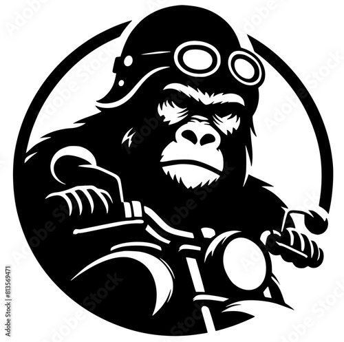 Silhouette of a gorilla head wearing a helmet