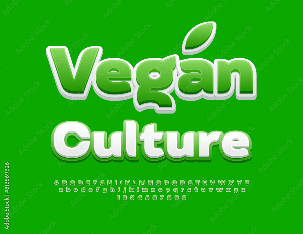 Vector lifestyle concept Vegan Culture with set of Alphabet Letters and Numbers. White and Green modern Font Vector lifestyle concept Vegan Culture with set of Alphabet Letters and Numbers. White and Green modern Font