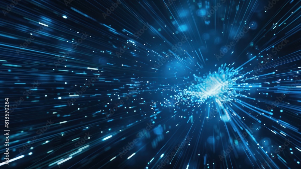Dynamic blue light streaks radiating from a central point creates a sense of acceleration and technology Dynamic blue light streaks radiating from a central point creates a sense of acceleration and technology