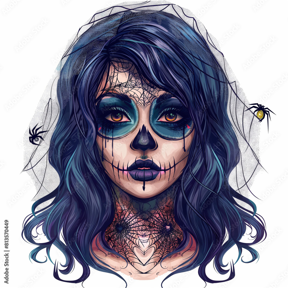 Halloween, Old school girl's face, tattoo sketch
