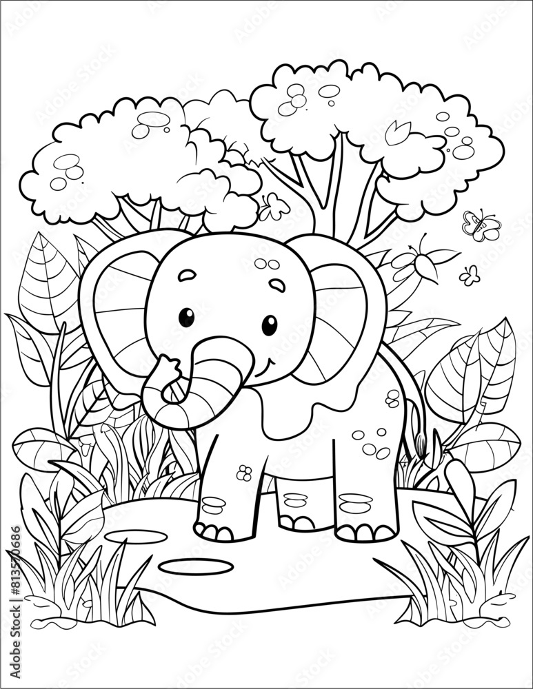 Fototapeta premium Vector Elephant coloring pages for kids