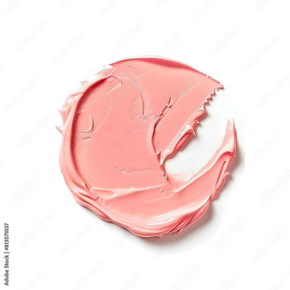 Face gel, pink cream swatch in the shape of a circle. Liquid circle swatch isolated on white background Face gel, pink cream swatch in the shape of a circle. Liquid circle swatch isolated on white background
