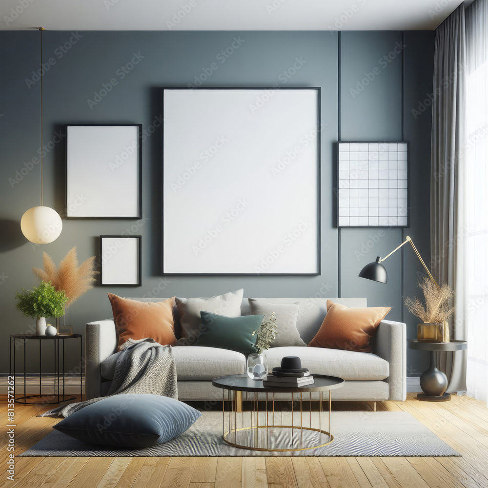 Frame mockup, ISO A paper size. Living room wall poster mockup. Interior mockup with house background. Modern interior design. 3D render with Generative AI Techonology. Frame mockup, ISO A paper size. Living room wall poster mockup. Interior mockup with house background. Modern interior design. 3D render with Generative AI Techonology.