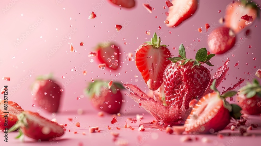 Strawberry falls down from above in the advertisement image. Strawberry falls down from above in the advertisement image.