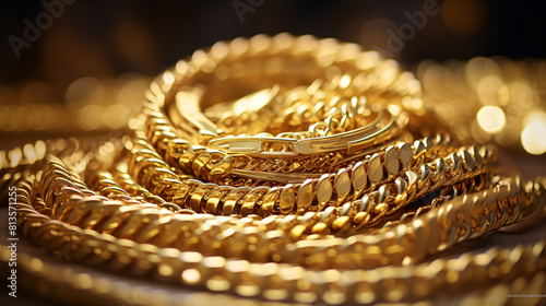 a close up of a stack of gold chains