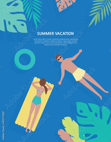 여름 휴가 수영장 배경 벡터 일러스트