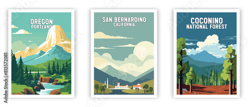 Oregon, San Bernardino, Coconino Illustration Art. Travel Poster Wall Art. Minimalist Vector art