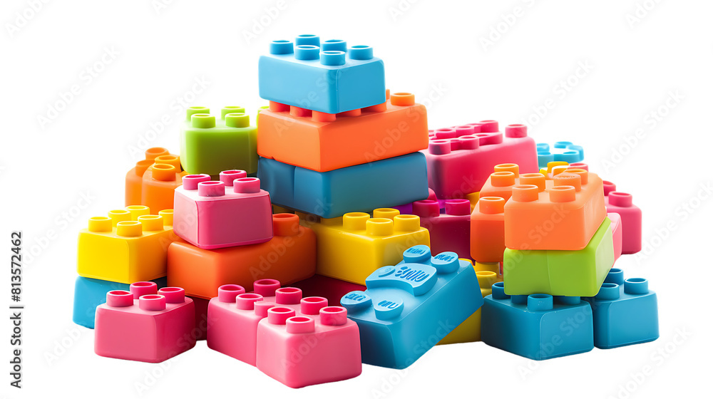 Obraz premium Colored toy bricks isolated on transparent background 