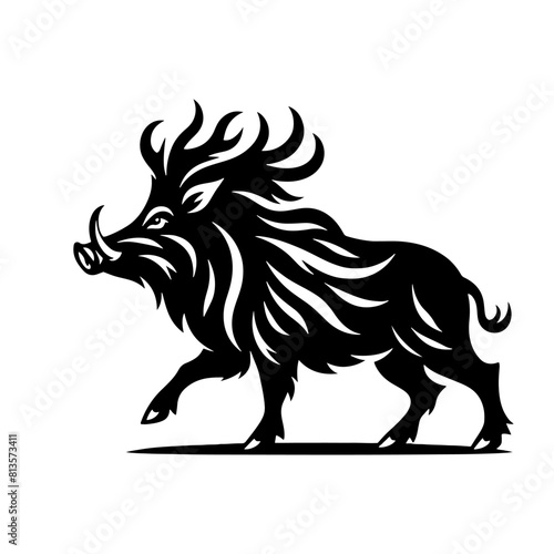 Wild Rush: Vector Wild Boar Silhouette Capturing the Spirit of Untamed Ferocity- Wild Boar Illustration- Minimalist Wild Boar Vector.