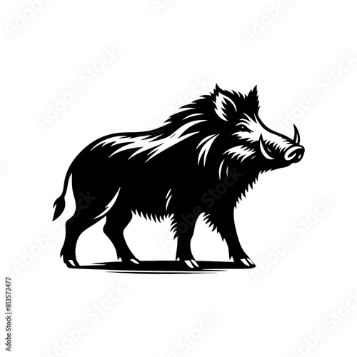 Wild Rush: Vector Wild Boar Silhouette Capturing the Spirit of Untamed Ferocity- Wild Boar Illustration- Minimalist Wild Boar Vector.