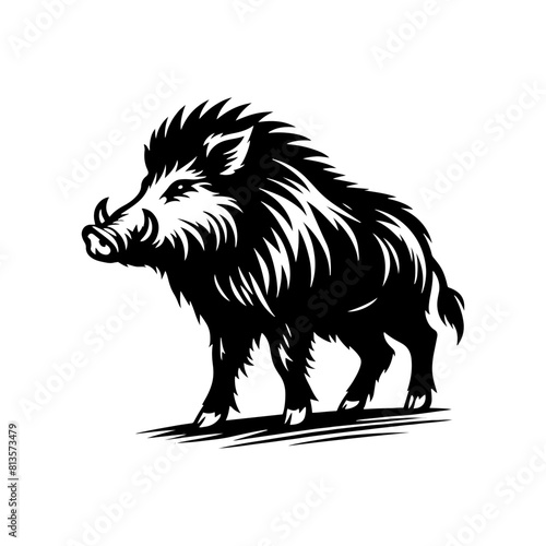 Wild Rush: Vector Wild Boar Silhouette Capturing the Spirit of Untamed Ferocity- Wild Boar Illustration- Minimalist Wild Boar Vector.