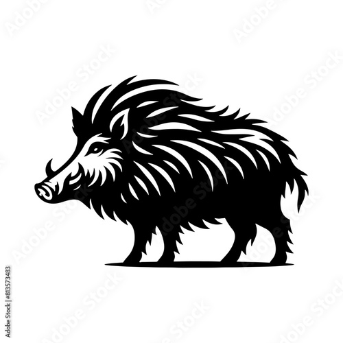 Wild Rush: Vector Wild Boar Silhouette Capturing the Spirit of Untamed Ferocity- Wild Boar Illustration- Minimalist Wild Boar Vector.