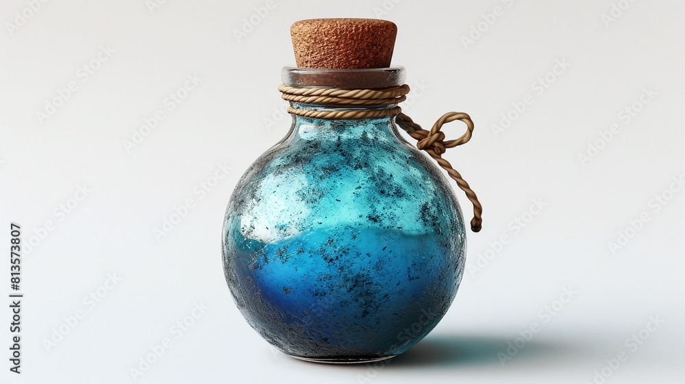enchanted blue potion in a glass bottle isolated on white background, 3d fantasy game items enchanted blue potion in a glass bottle isolated on white background, 3d fantasy game items