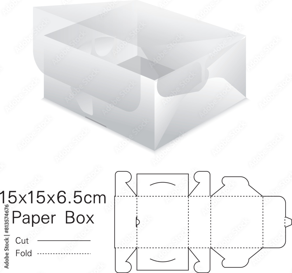 Clear Folding Carton Box with diecut for Design, Detail, Banner, Background. White Handle Package Clear Folding Carton Box with diecut for Design, Detail, Banner, Background. White Handle Package