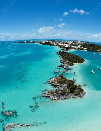 Rocky coastline and islands on a summer day, vertical