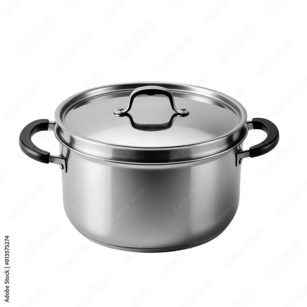 Stainless Steel Pan with Lid and Handle on Isolated transparent background png. generated with AI Stainless Steel Pan with Lid and Handle on Isolated transparent background png. generated with AI