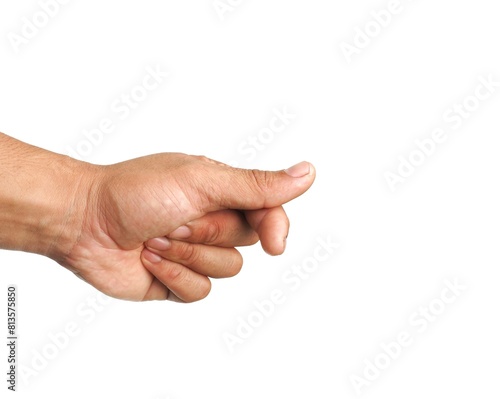 Male hands gesture holding cards or business cards. Some types of documents Identification card or passport Or do a mini heart pose. Isolated on a white background.