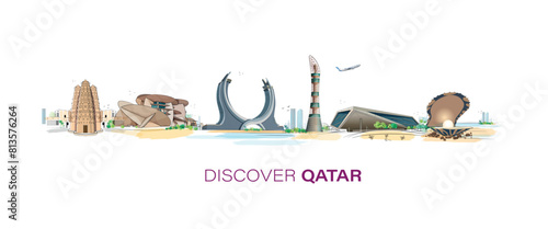 Qatar Skyline view for the city vector illustration. Qatar Doha most popular buildings and landmark vector illustration