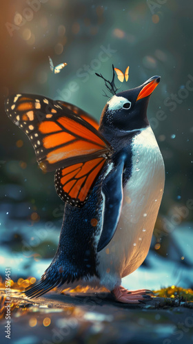 Penguin with butterfly wings photo