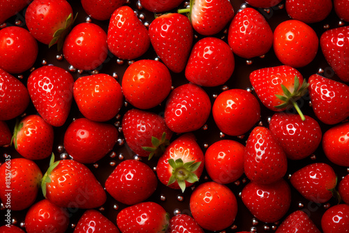 Close-up of abundant fresh strawberry on plastic container tray, showcasing the vibrant and juicy fruit harves photo