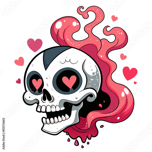 Hauntingly beautiful image of a skull releasing delicate heart-shaped smoke from its hollow eye sockets