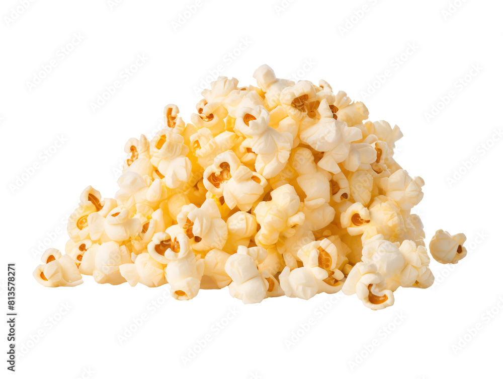 a pile of popcorn on a white background