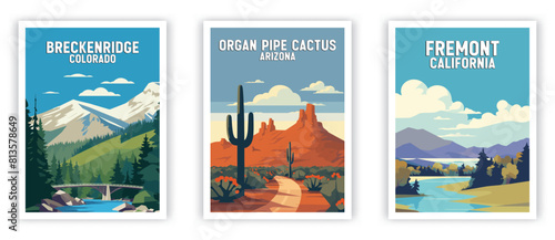 Breckenridge, Organ Pipe Cactus, Fremont Illustration Art. Travel Poster Wall Art. Minimalist Vector art