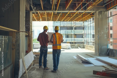 Construction Architect. Site Supervisor and Architect Discussing Big Project Progress on Construction Site