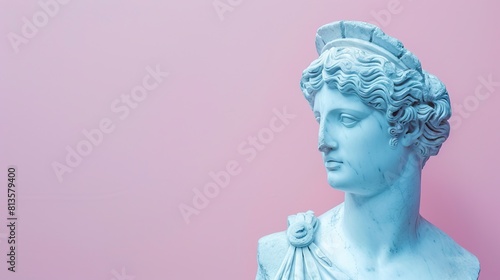 Contemporary colored lighting on classical sculpture head, blending ancient art with modern aesthetics © stasylionet