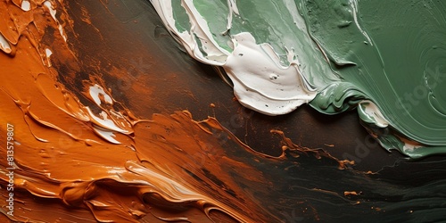立体的な油絵・抽象横長背景バナー）茶色・オレンジ・白・モスグリーンのカーブ photo