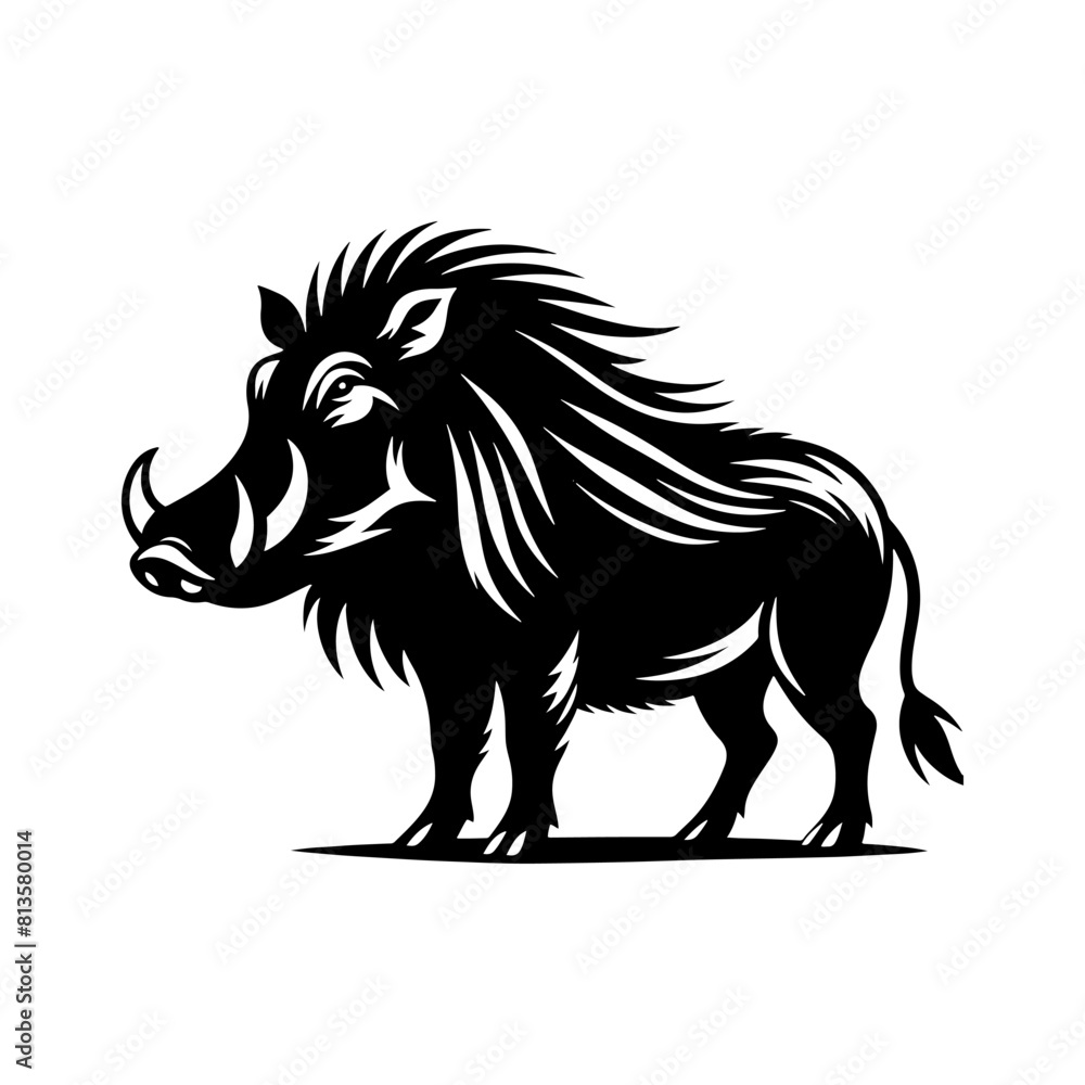 Fototapeta premium Desert Sentinel: Vector Warthog Silhouette, Symbolizing Vigilance and Survival- Illustration of Warthog- Minimalist Warthog Vector.