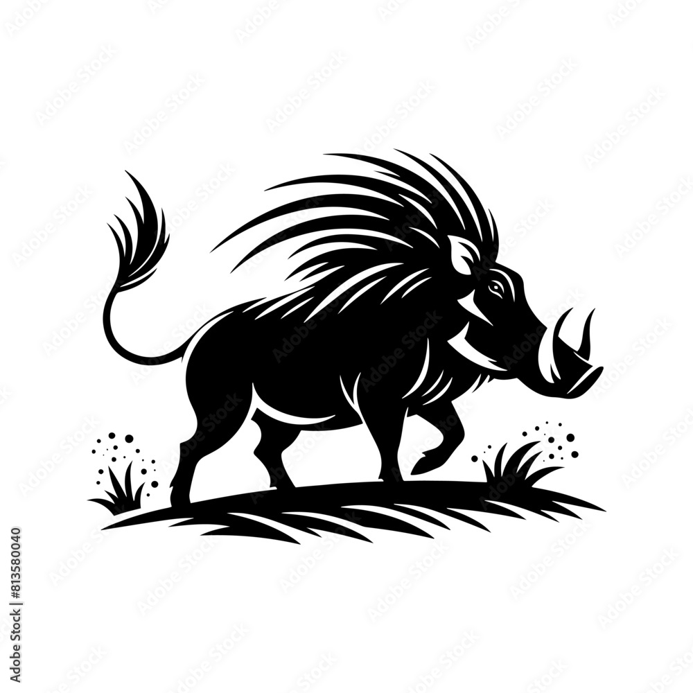 Fototapeta premium Desert Sentinel: Vector Warthog Silhouette, Symbolizing Vigilance and Survival- Illustration of Warthog- Minimalist Warthog Vector.