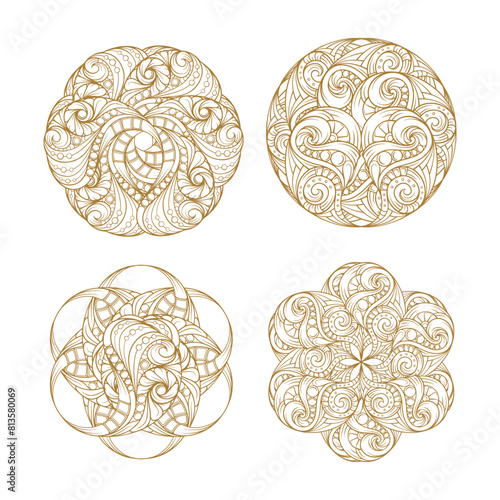Golden mandalas sets. Ethnic style temporary tattoos.