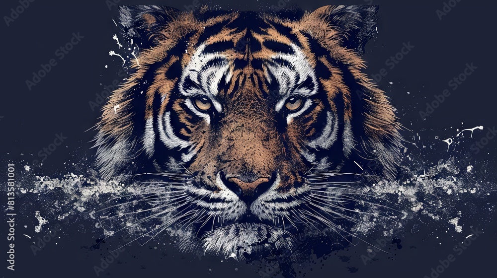 Stunning Hand-Drawn Tiger Illustration on a Dark Background, Detailed and Atmospheric Art Piece